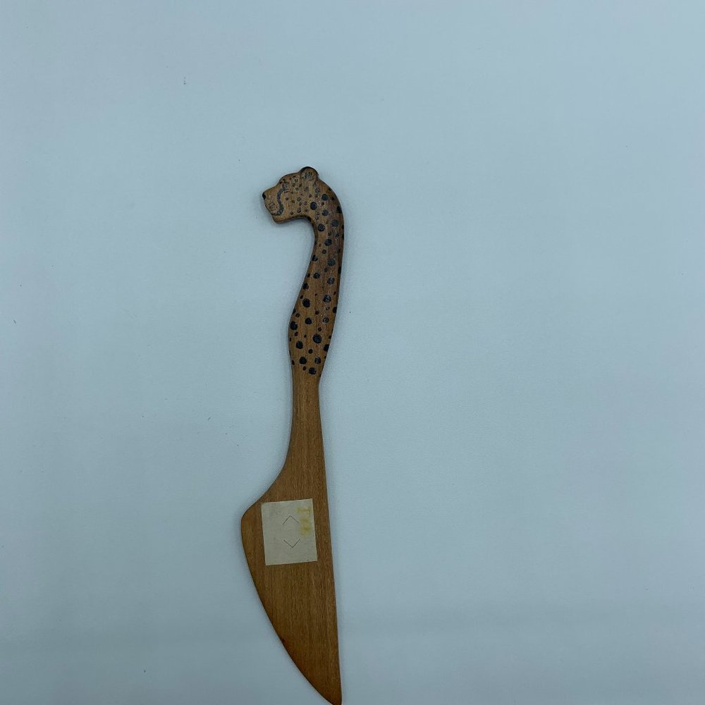 Vintage Carved Wooden African Leopard Knife